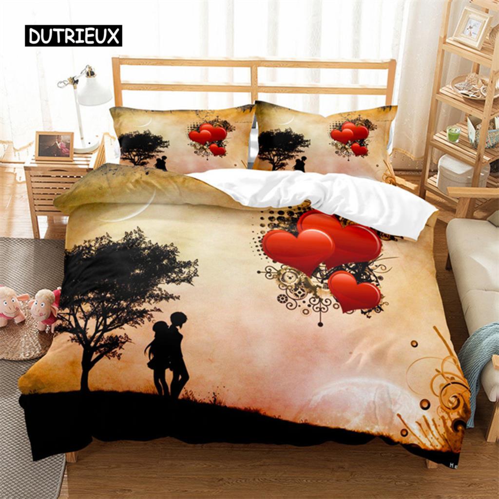 3D Love Heart Duvet Cover Microfiber Luxury Romantic Theme Bedding Set King Queen For Couple Valentine's Day Gifts Bedroom Decor