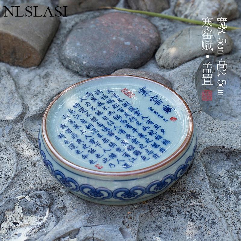 

1pc Chinese Style Ceramic Tea Tray Living Room Coaster Kung Fu Tea Set Pairing Tea Lid Placement Tray Kitchen Bar Supplies
