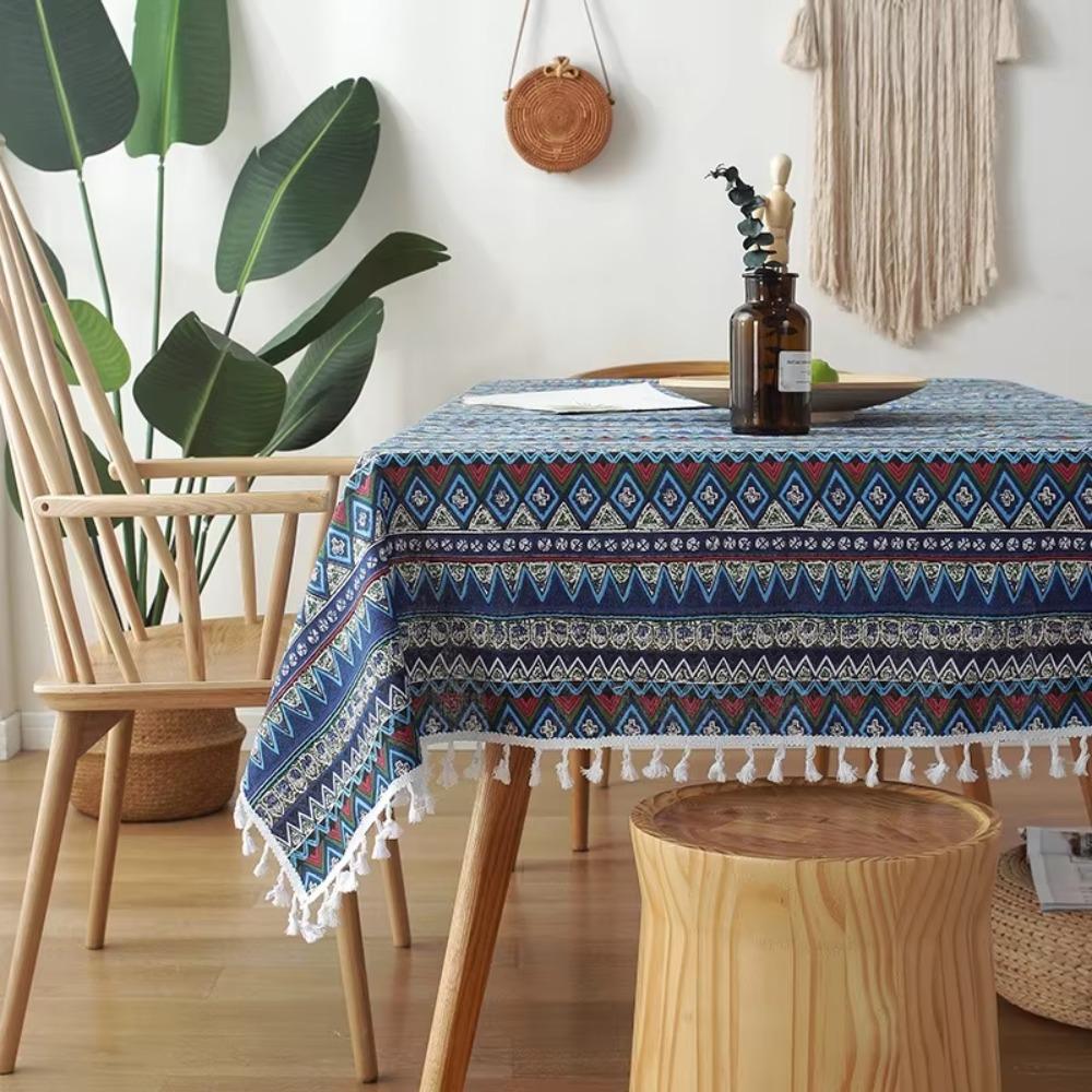 Nordic Style Bohemian Tablecloth with Tassel Table Cover Practical Ethnic Tablecloth  Living Room