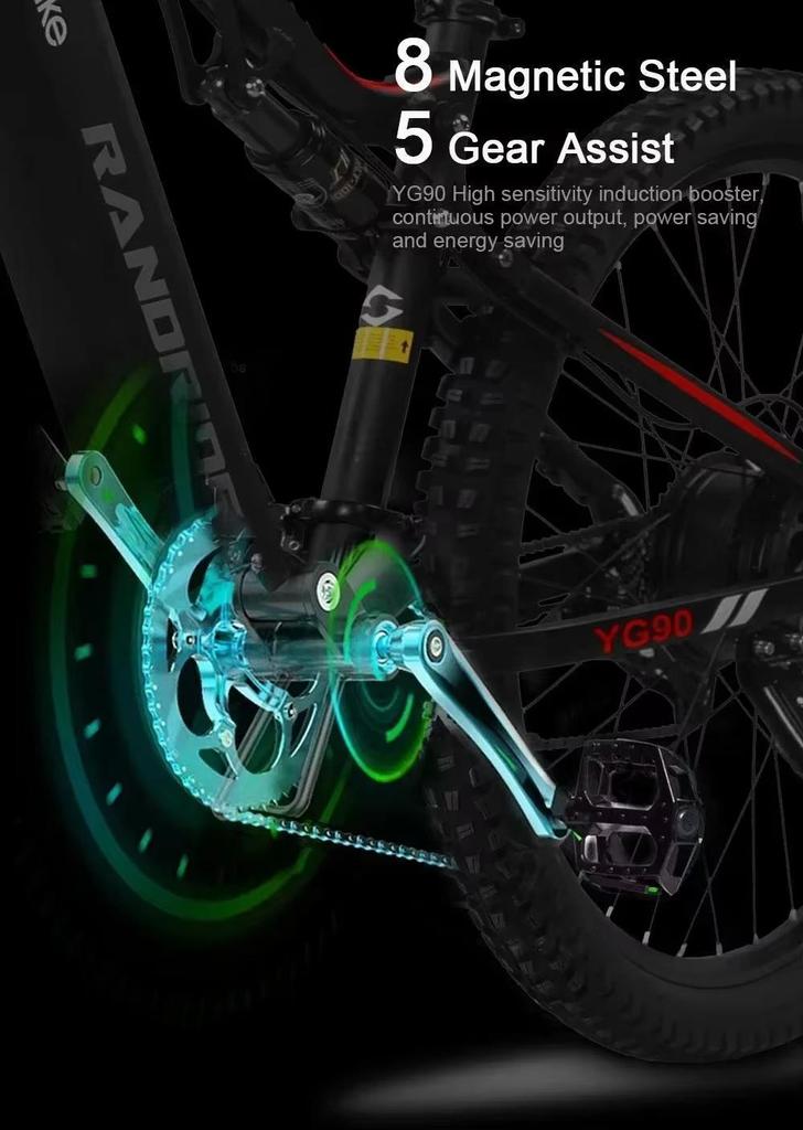 Neues RANDRIDE YG90B E-Bike, 1000W Hochleistungsmotor 48V17AH Akku hydraulische Bremse Elektrofahrrad für Erwachsene 27,5-Zoll-Reifen E-Bike
