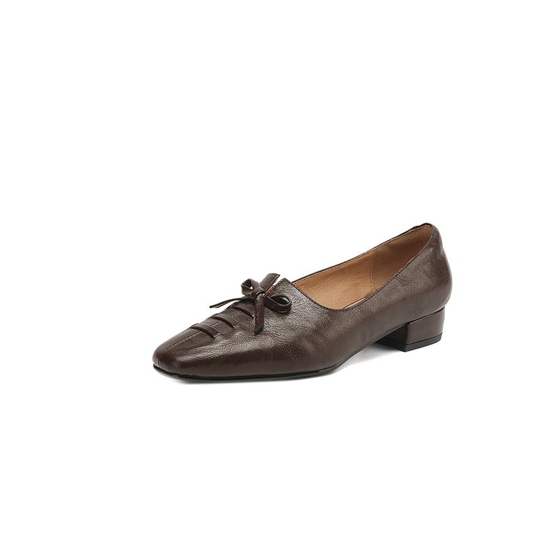 Fashion 2025 New Arrival Soft Genuine Leather Women Heels Shoes Square Toe Comfortable Fashion Casual Low Heel Shoes Four Seasons Shoes