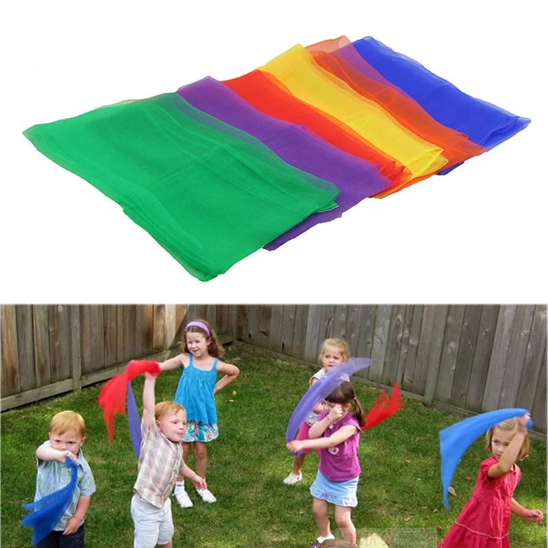 6Pcs Candy Color Square Dance Scarf Rhythm Scarves For Kids Children Movement Party Favors Magic Tricks Performance Props