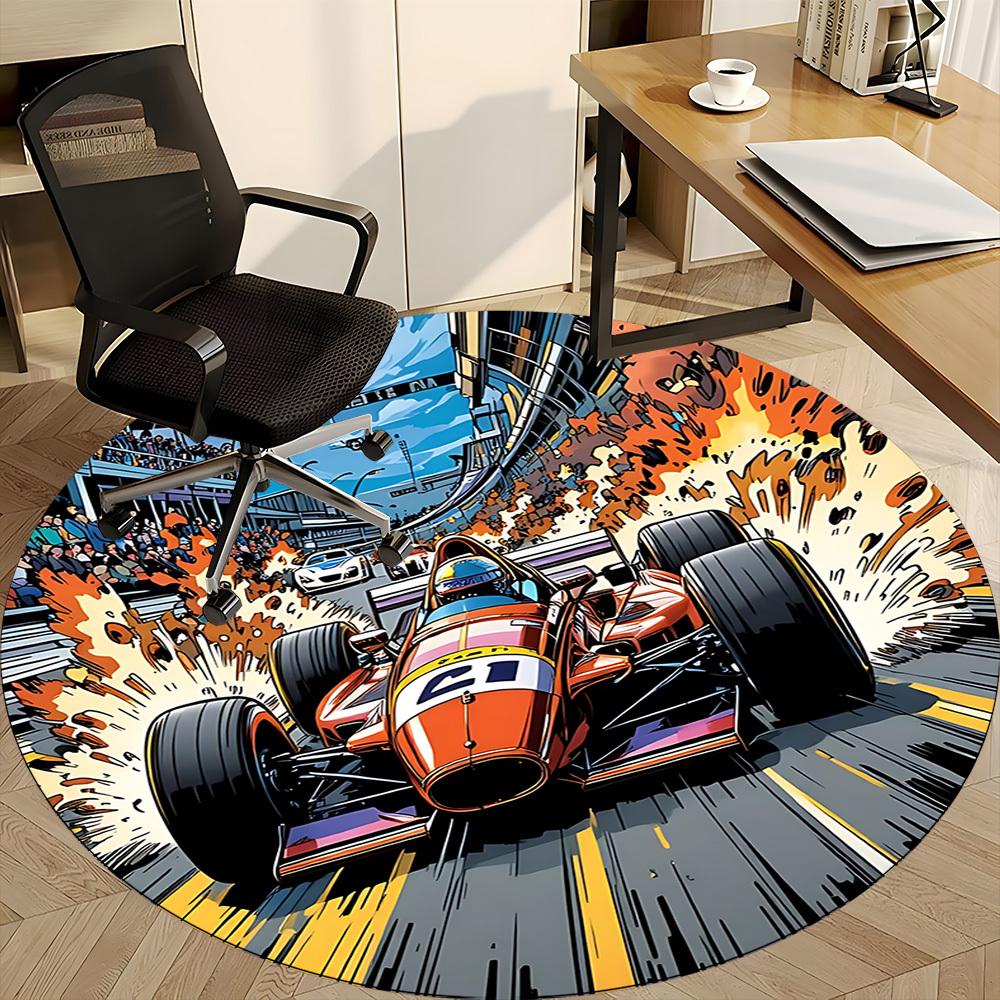 1PC Racing Speed Office Round Area Rug, Mat Suitable ForOffice, Under Office Chairs Bedroom Living Room Home Decor, Room Deco