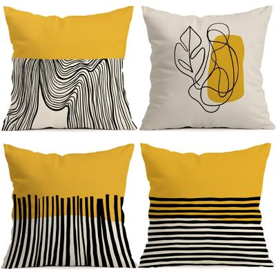 Gelb-Schwarze Florale Geometrische Kissen Kissenbezug Polyester Kissenbezug Dekokissen Kissenbezug Haus Auto Sofa Dekor
