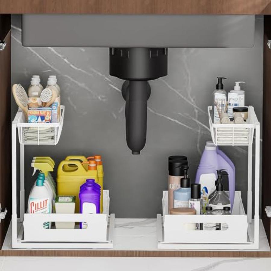 

Under Sink Organizers and Storage 2 Tier Slide Out Kitchen Cabinet Organizer Sturdy Metal Bathroom Storage White 2 Pack United States