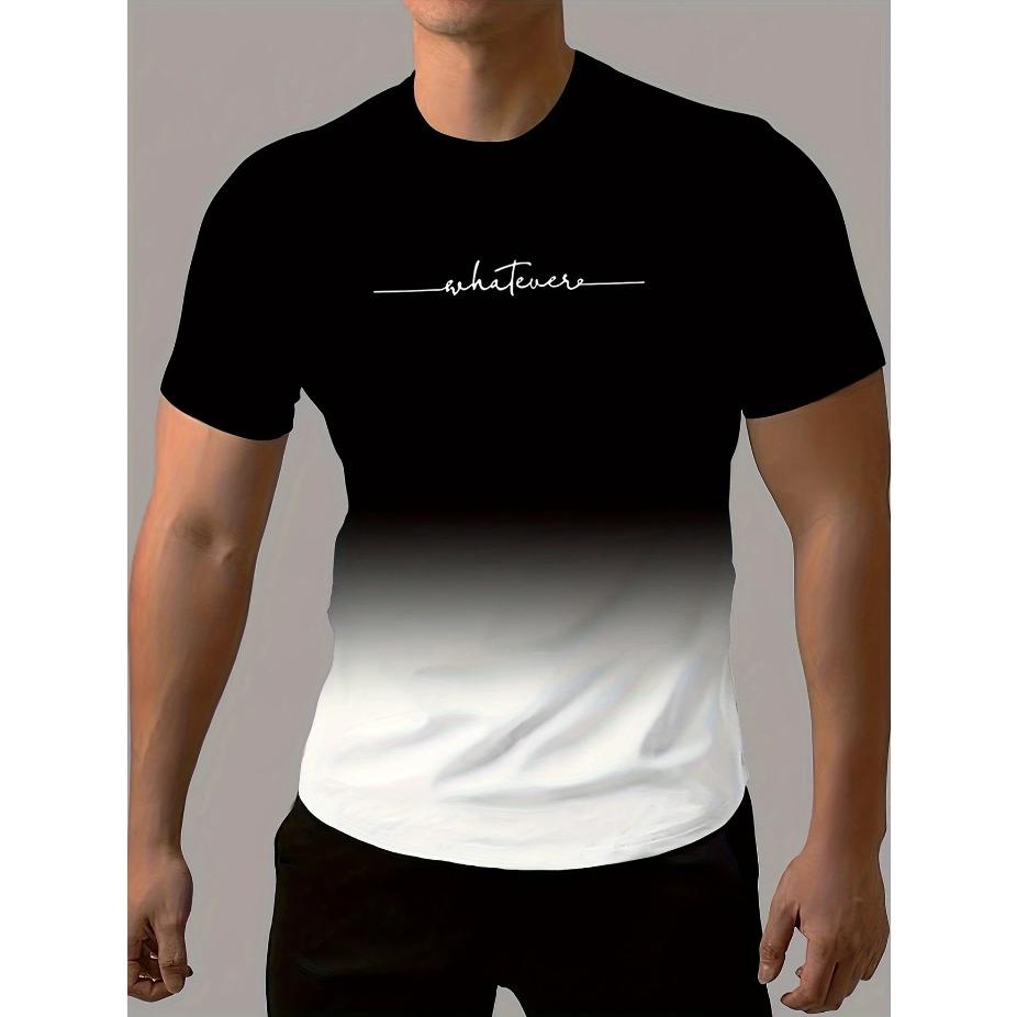 

Летняя мужская повседневная эластичная спортивная футболка с градиентной расцветкой, футболка с круглым вырезом для моды XS белый