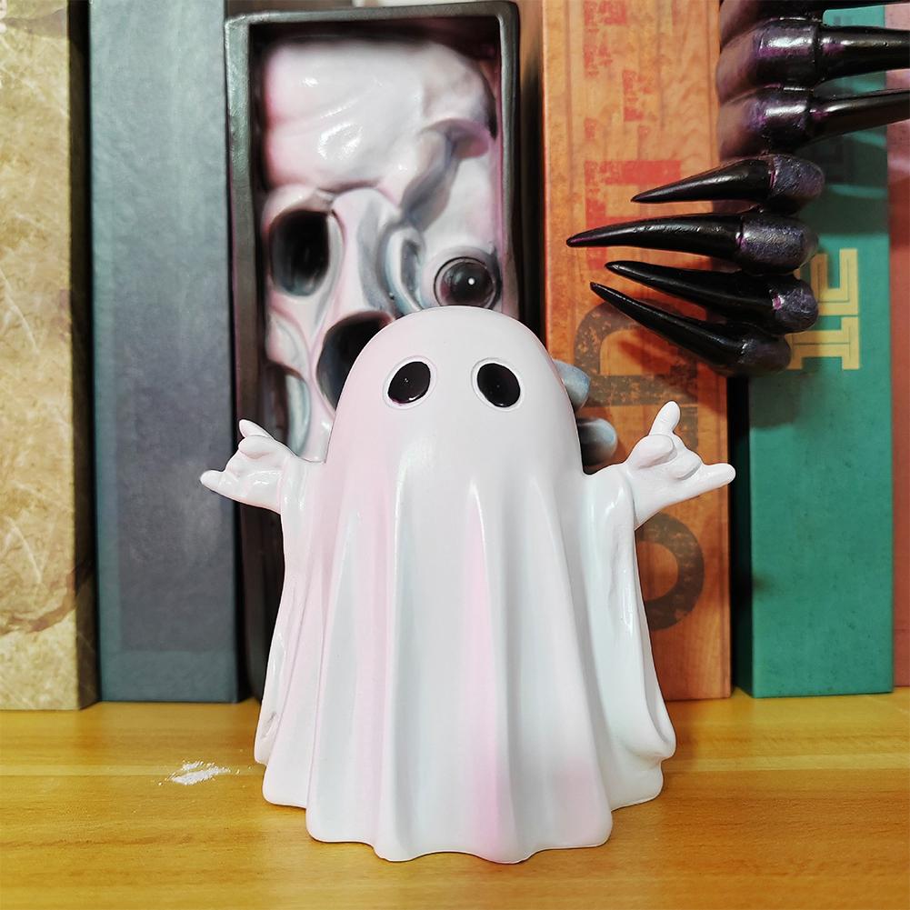 Halloween Spooky Resin Ghost Statue Cute Finger Ghost Ornaments Rock Spooky Resin Statue for Gift Props Tabletop Halloween Decor