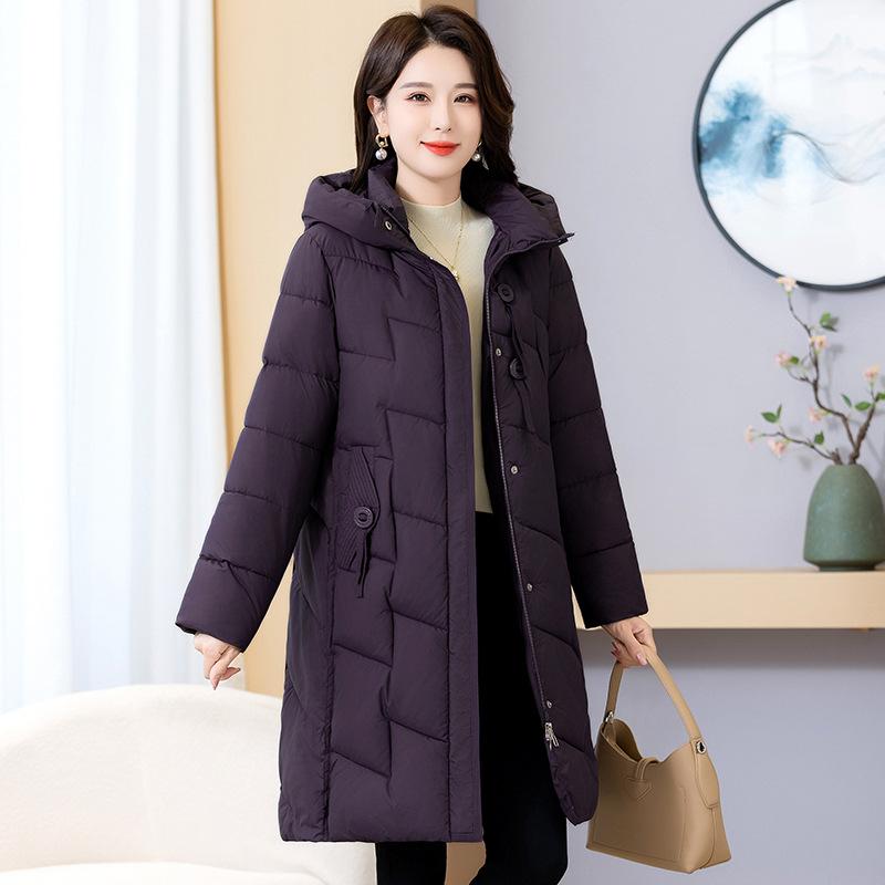 Hooded padded clothes women's winter 2025 new thickened loose cotton jacket mid-length age-reducing small padded jacket jacket
