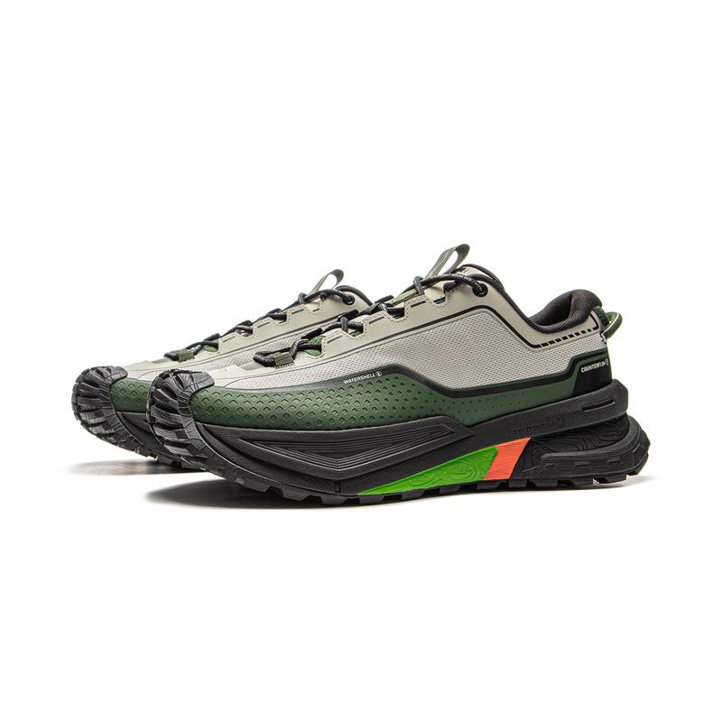 Li Ning CF Trail Pohodlné Módní Tlumící Protiskluzové Odolné proti Opotřebení Nízké Trekové Boty Unisex Trekové Boty Šedá Zelená AHTU023-8