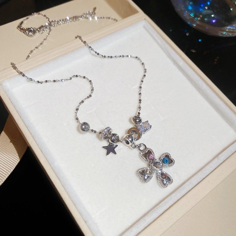 Sweet Cool Wind Diamond Cross Pearl Bracelet Necklace Personalized Fashion Jewelry Set Light Luxury Niche Jewelry