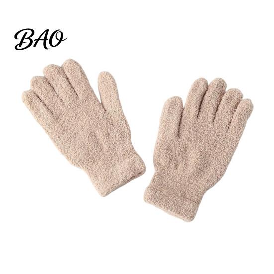 Windproof Winter Hand Warmers Warm Coral Fleece Gloves for Women, Soft Five Finger Solid Color Accessories Gloves, Thermal Mittens Autumn Anti Cold
