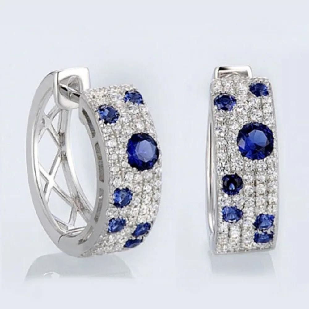 New Luxury Trendy Blue Cubic Zirconia Hoop Earrings Wedding Party Elegant Accessories For Women Anniversary Gift Jewelry