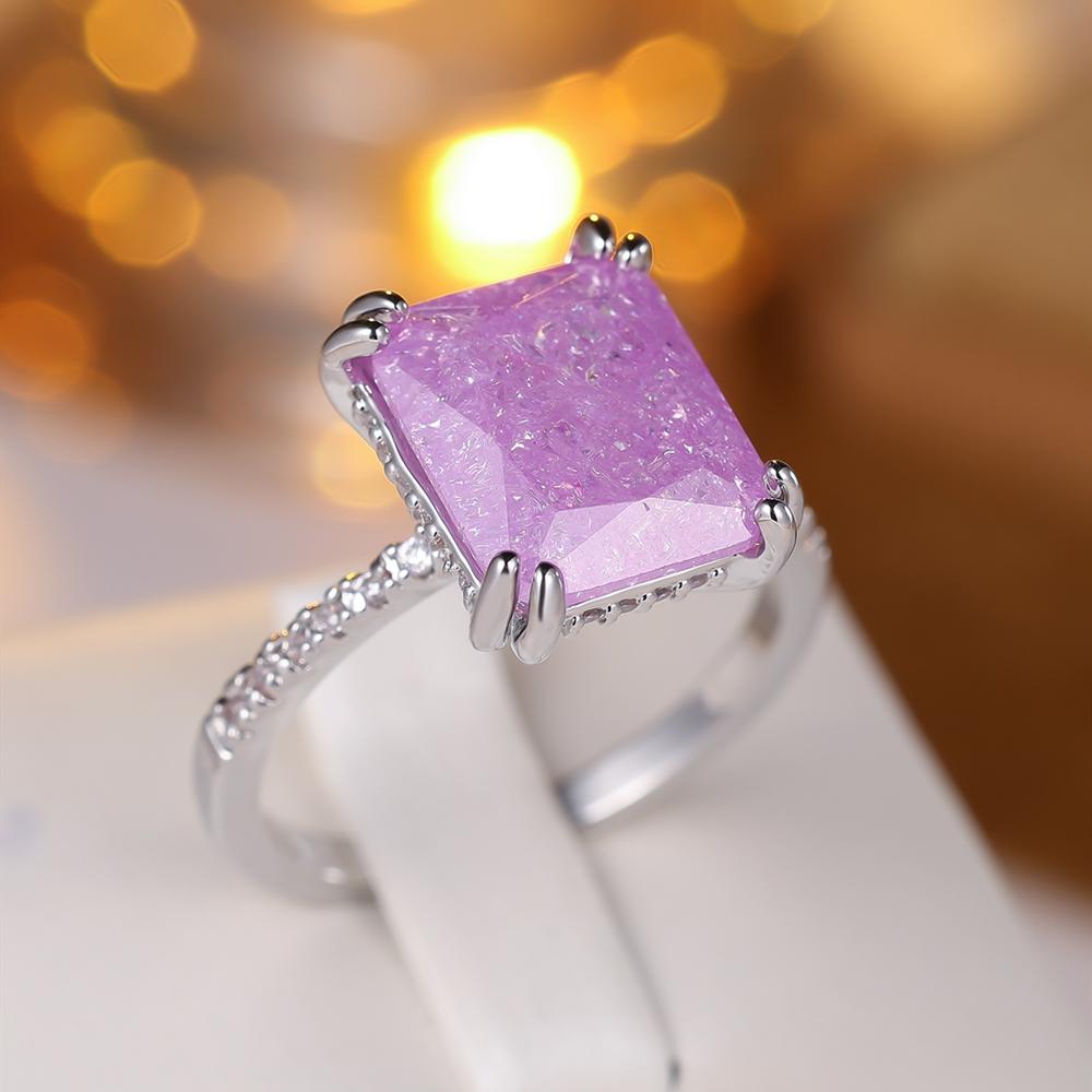 

Роскошные геометрические квадратные кольца с фиолетовым кристаллом циркона для женщин, серебристого цвета, свадебные украшения для вечеринки, подарок 10 фиолетовый/серебряный