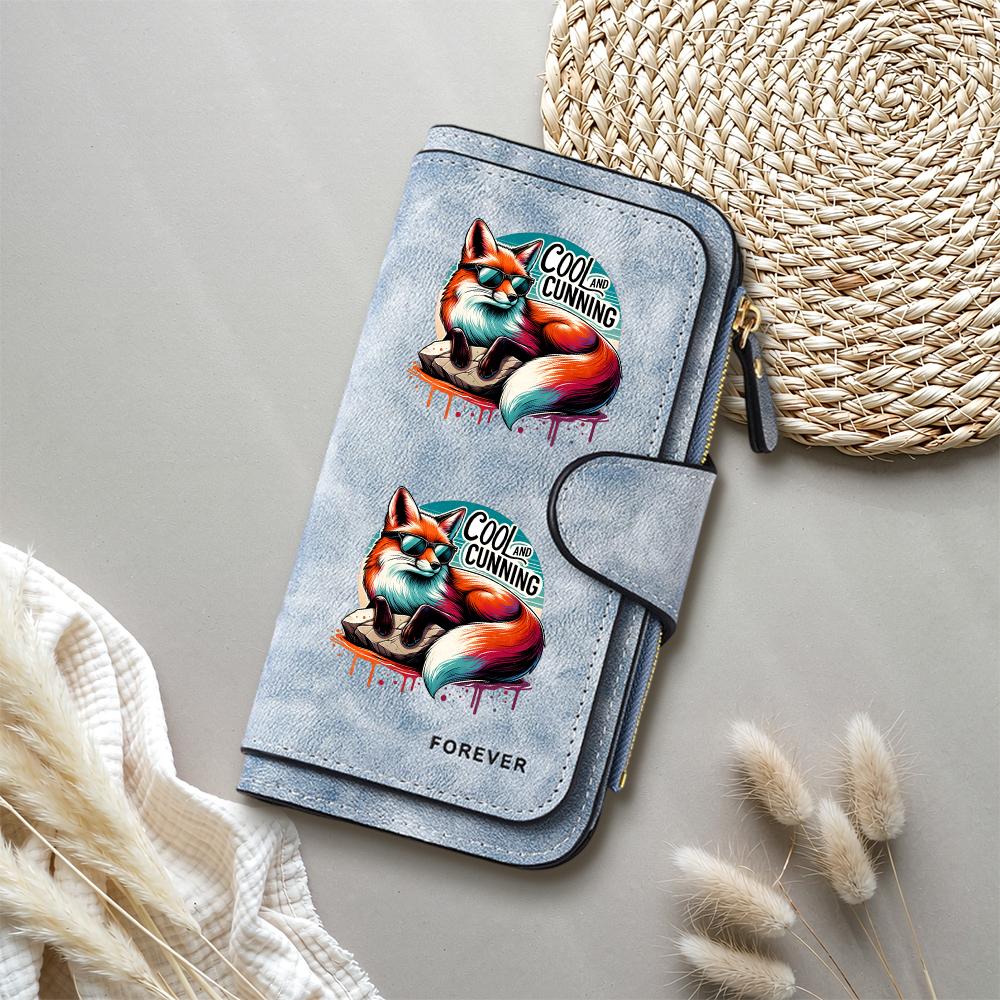 Cool Cunning Fox Printed Long Wallet Fashion Large Capacity Card Holder Casual Portable PU Leather Purse for Daily Use