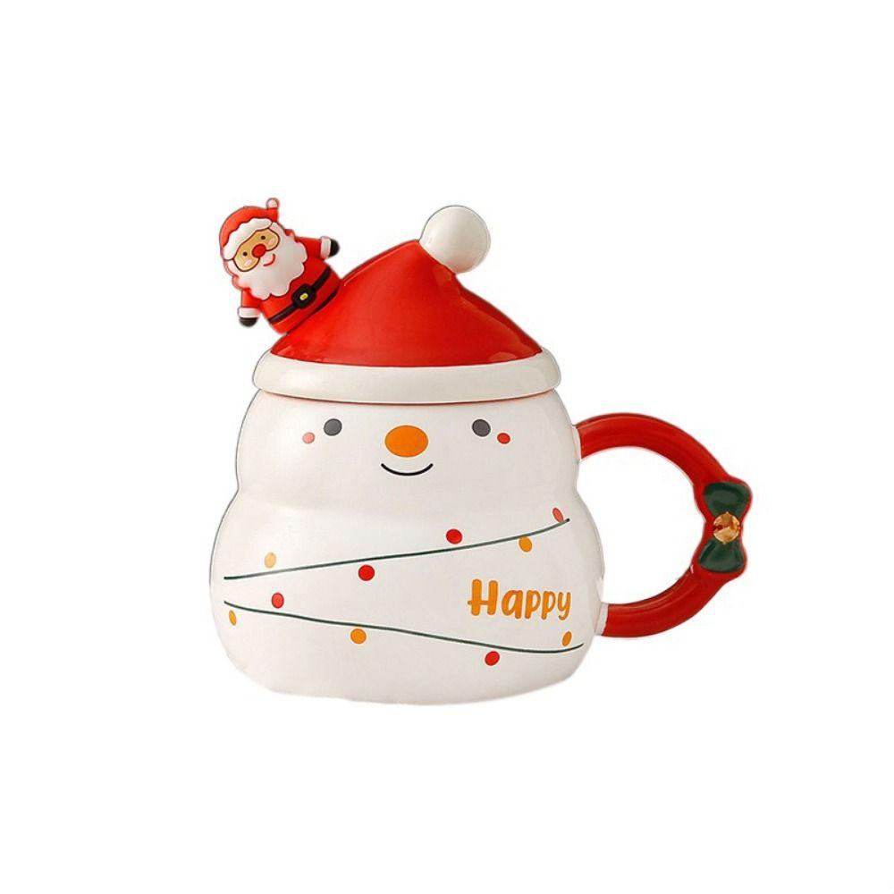 With Lid and Spoon Santa Claus Water Cup Ceramic Christmas Ceramic Cup Creative   New Year
