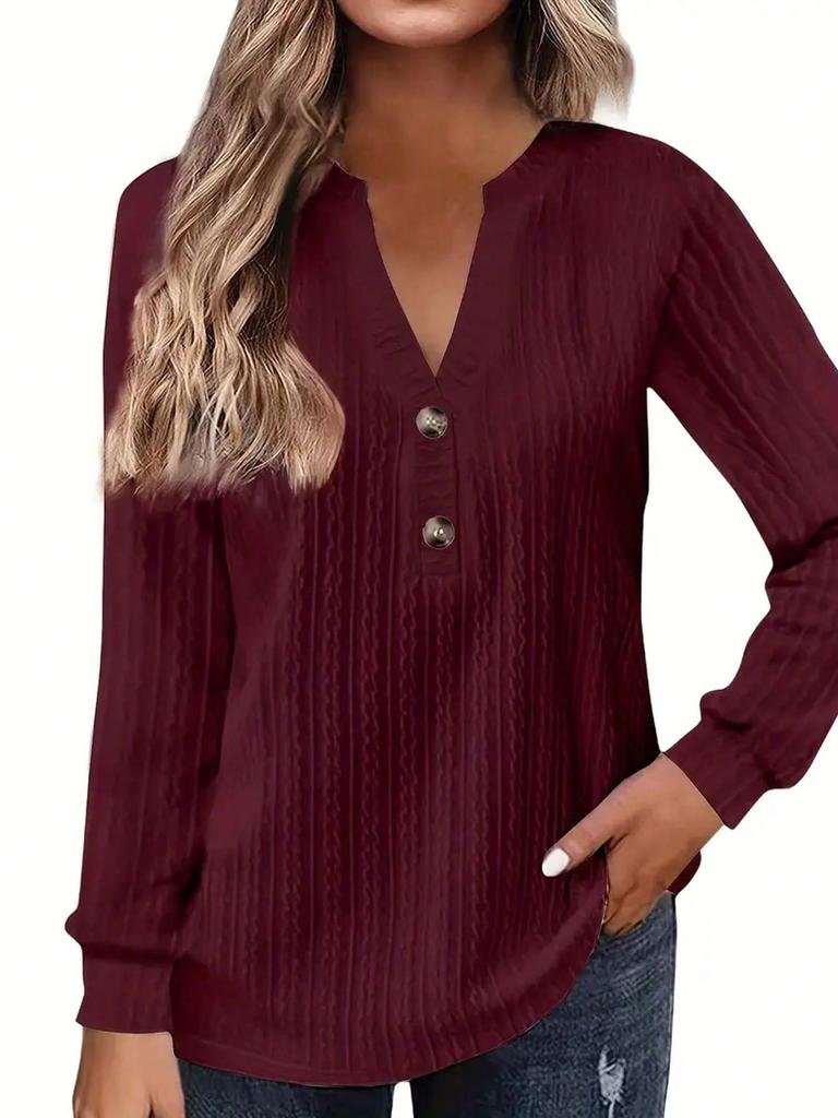 Elegant V-Neck Long Sleeve Plus Size T-Shirt for Autumn/Winter