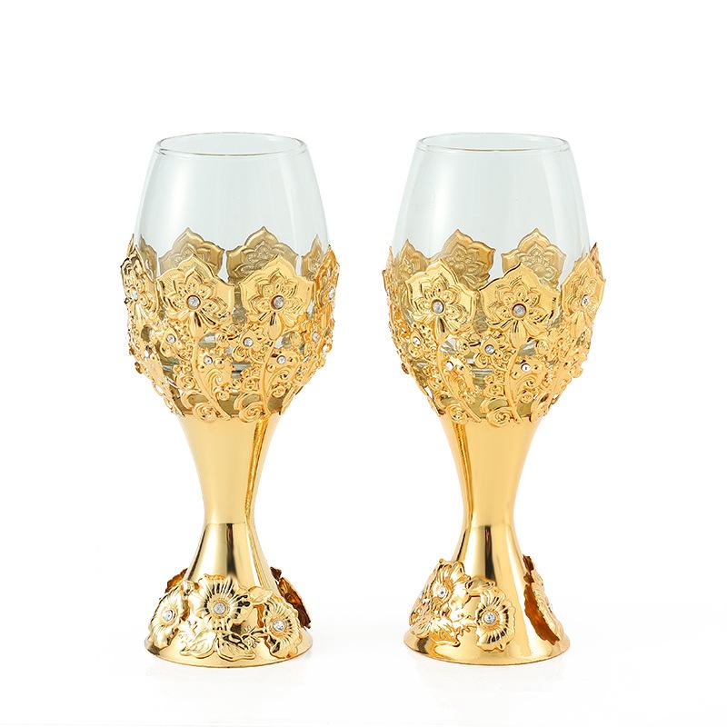 Crystal Glass Goblet for Red Wine Golden Iron Art Wrapped Glass Beer Cup  Coffee Mug Wine Glass Set