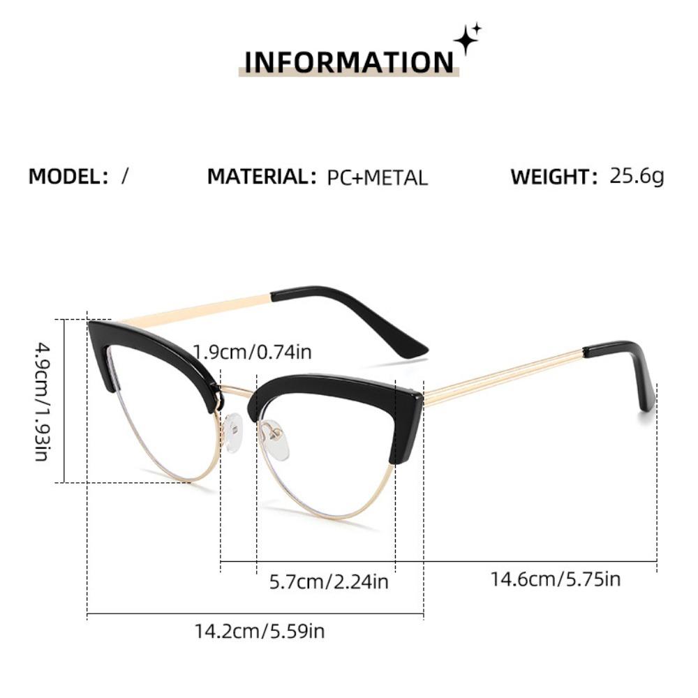 Retro Cat Eye Presbyopia Glasses Fashion Metal Half Frame Anti-blue Light HD Reading Glasses Eyepieces for Women  0 To 4.0