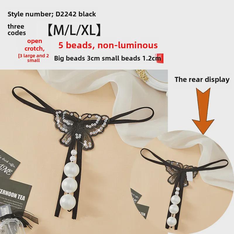 Women's Plus Size Transparent Thong: Open Crotch Pearl Massage, Perfect for Nightclub Temptation