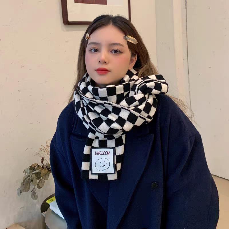 Japanese Retro Scarf for Women in Winter Korean Style Herringbone Knitted Versatile Couple Students Warm Scarf Men British Style