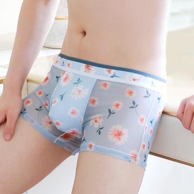 Men Boxers Ultrathin Mesh Printed Mid Waist Quick-drying Moisture-Wicking Plus Size Homewear Sleep Shorts Summer Underpants