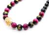 [Seki-Kira] 4A Pink Tiger Eye, Sanskrit Onyx, Gold Carved Dragon Crystal, 18mm Prayer Beads Necklace, Natural Stone, 065