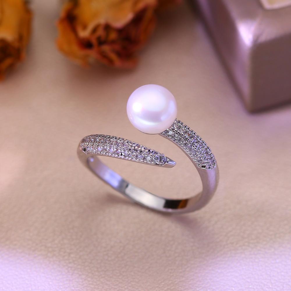 seniko Natural Freshwater Pearl Rings For Women Fashion Female Cubic Zirconia CZ Flower Ring Pearl Jewelry Adjustable Ring