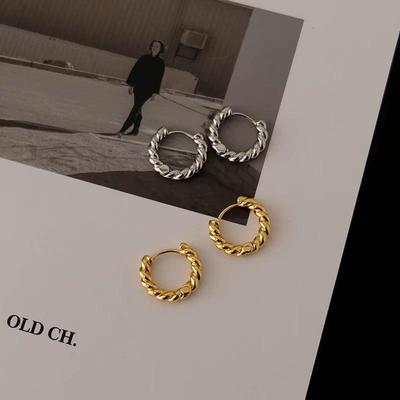 18k Gold Plated S925 Sterling Silver Twisted Rope Hoop Earring - Versatile, Simple Women's Ear Cuff.