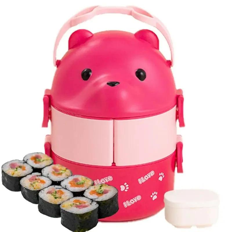 Lunch Box Portable Insulated Lunch Container Set Stackable Bento Cartoon Eyeglass Bear Shape Food Storage Container For Kids