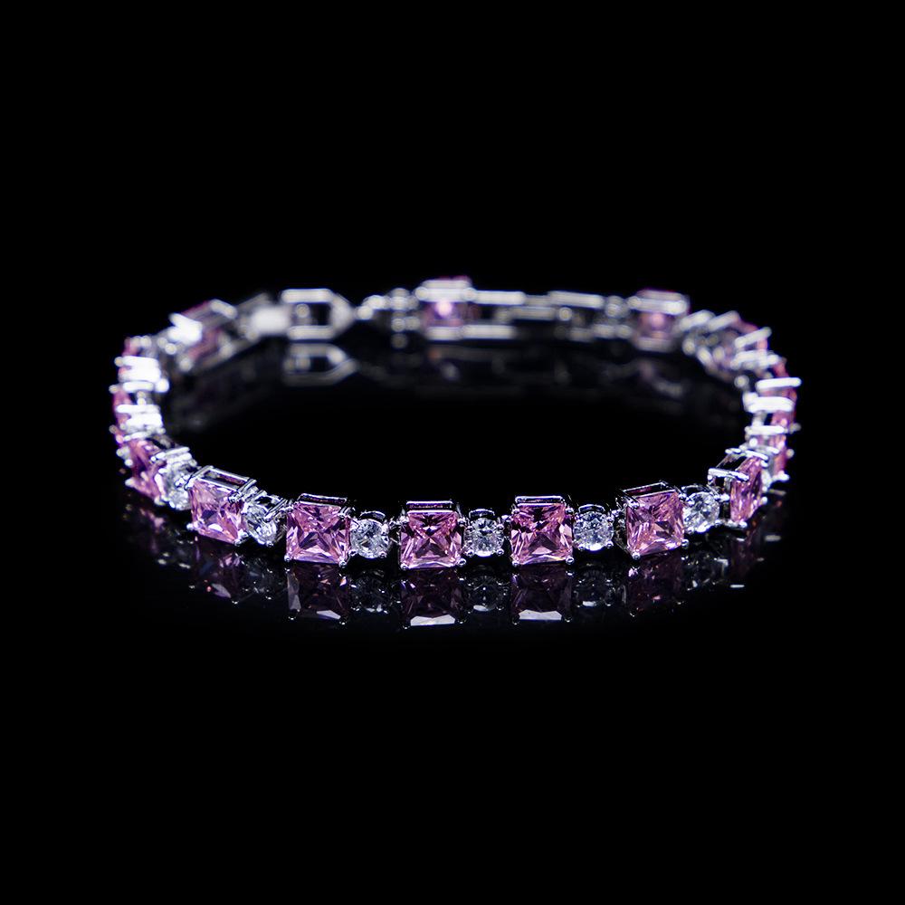 New European and American Fashion Bracelet Ladies Aaa Square Round Fairy Wind Does Not Fade Natural Zircon
