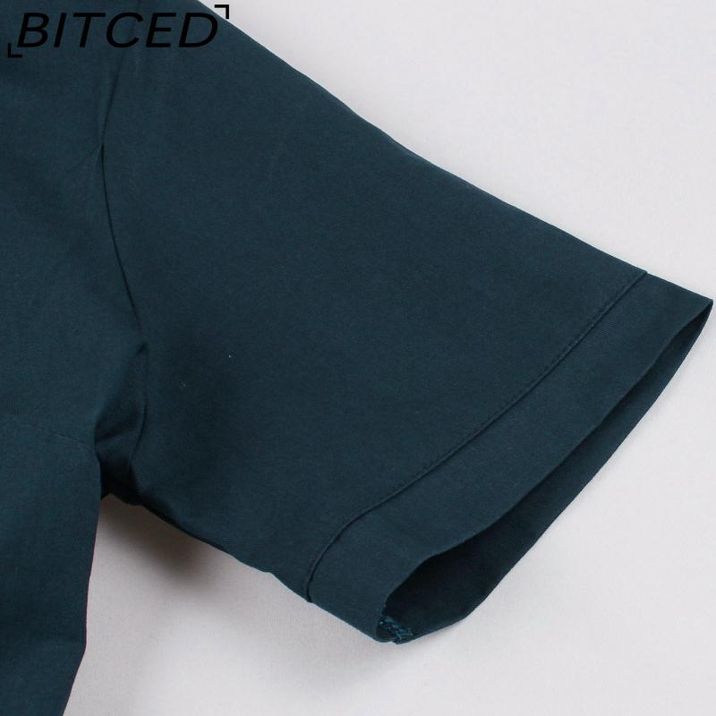 BITCED Women's Single-Breasted Wide-Skirted Retro-Style Waist-Cinched Solid-Colour Dress