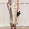 Women High Waist Satin Midi Maxi Skirt Lace Hem A Line Pencil Long Skirt Elegant Office Party Half Dress 2026 Spring