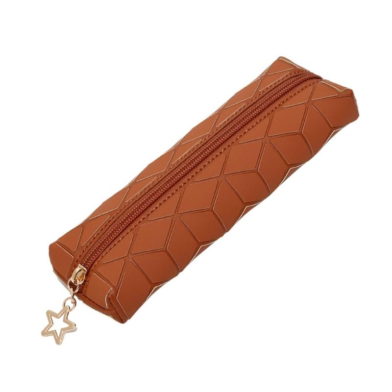 Waterproof Leather Pencil Case Zippered Pencil Pouches Large Compartment Portable Pen Organiser Bag For Student Adult
