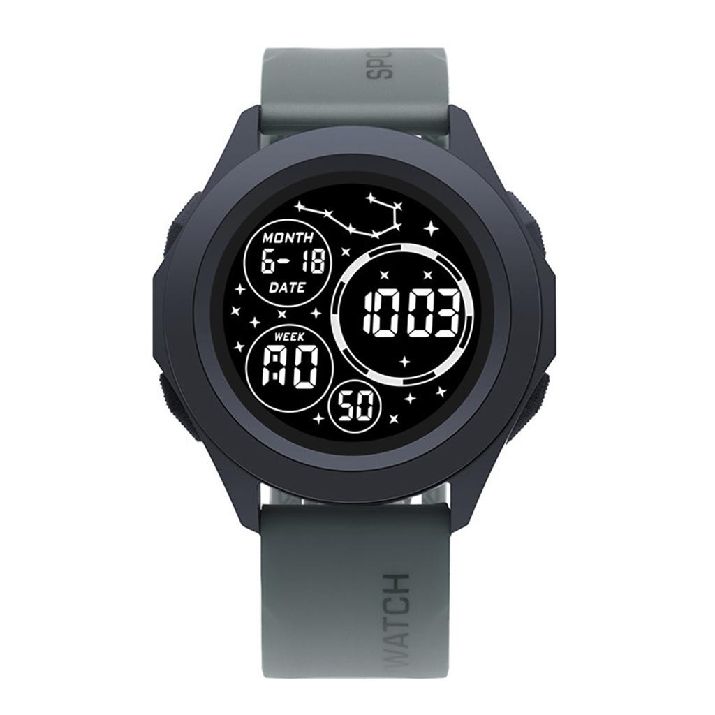 Essentials Men's Digital Watch Shockproof Round Dial 50m Waterproof Light-up Wristwatch for Time Organizing & Meeting