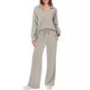 Suéter de cuello en V de manga larga deportivo informal de moda de otoño e invierno para mujer, pantalones de pierna ancha, traje de dos piezas