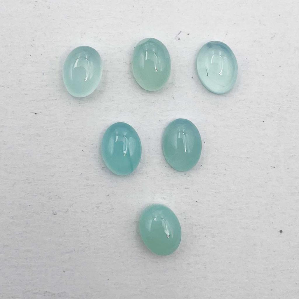 Natural Aqua Chalcedony Oval Cabochon Loose Gemstone Lot 8 Pcs 6*8 MM 10 CT For Jewelry Making