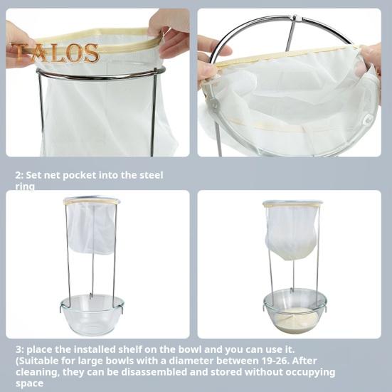 Stainless Steel Jelly Strainer Stand with Nylon Reusable Filter Bag Stable Triangular Design Kitchen Filter Holder for Nut Milk Juices Cheese Yogurt