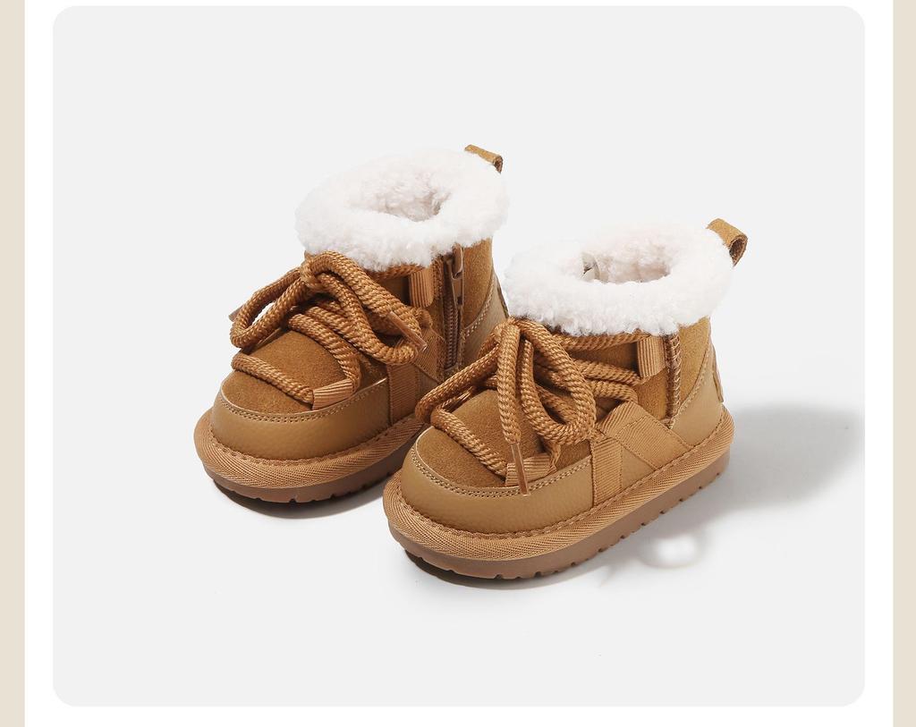 2025 Winter Korean Style Toddler Lace-up Cotton Snow Boots for Boys & Girls - Warm, Velvet-Thickened