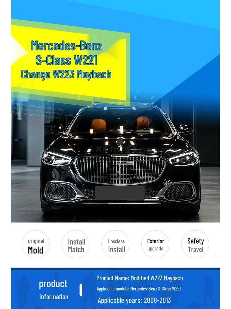 Compatible 08-13 Mercedes S-Class W221 to W223 Maybach Front Bumper + Wide Body Kit Rear Bumper