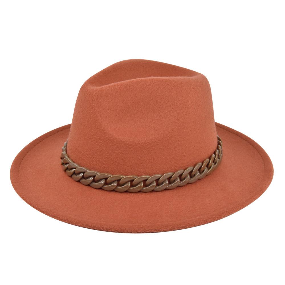 British retro jazz hat easiest for match chain hat women's large brim woolen hat felt hat imitation sheep hat flat brim hat no