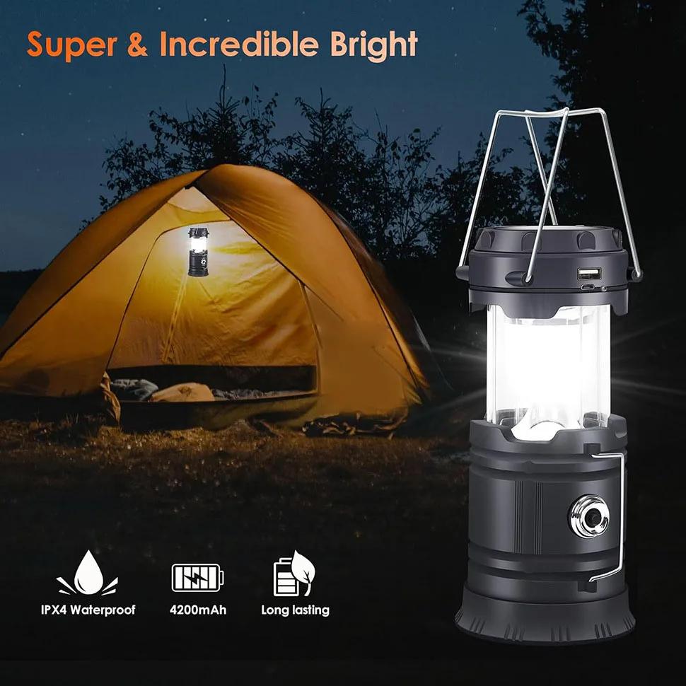 Rechargeable Solar LED Portable Multifunctional Torch Lamp Flame Flashlight Emergency Outdoor Hiking Tent Hanging Camping Light