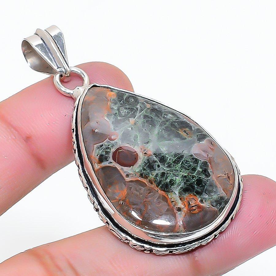 Natural Mud Crack Fossil Gemstone 925 Sterling Silver Jewelry Pendant 2.01 AP-15411