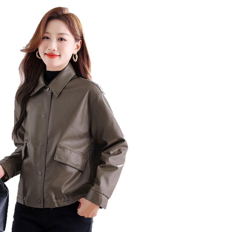 Women's 2025 Slimming Fleece-Lined PU Leather Motorcycle Jacket - Spring/Autumn Fashion