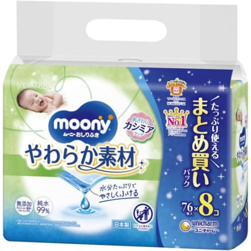 

[Bulk Purchase] Moony Baby Wipes, Soft Material, Cashmere Touch, High Moisture, Refill, 76 Wipes x 8 Packs