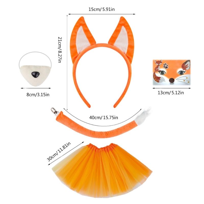 Foxes Costume Accessories Set Plush Tail False Nose Cats Ears Headband Animals Cosplay Costume Accessories for Halloween
