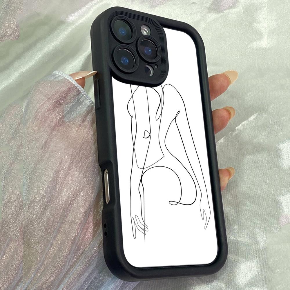JT311 Line drawing woman for iPhone 17 16 15 14 Pro Max Samsung S26 S25 Ultra A17 A16 A07 A56 A06 A05 A04 A13 Xiaomi 15T Redmi 15c Note 14 Soft Case