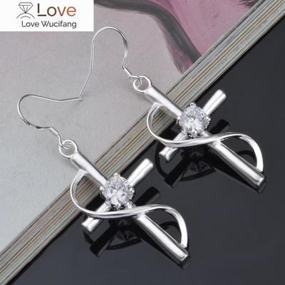 Ciondolo di alta qualità Argento Sterling 925 nobile cristallo croce Orecchini pendenti per Donna moda festa di matrimonio Gioielli Regali di Natale