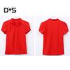 Summer Chiffon Shirt Stand Collar V-neck Petal Short Sleeve Pullover Tops Solid Color Thin Women Blouse Workwear