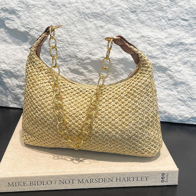 

Корейская ретро-сумка-тоут, соломенная сумка, большая вместимость, сумка подмышкой, сумка на плечо, пляжная сумка для отдыха, женская коричневый