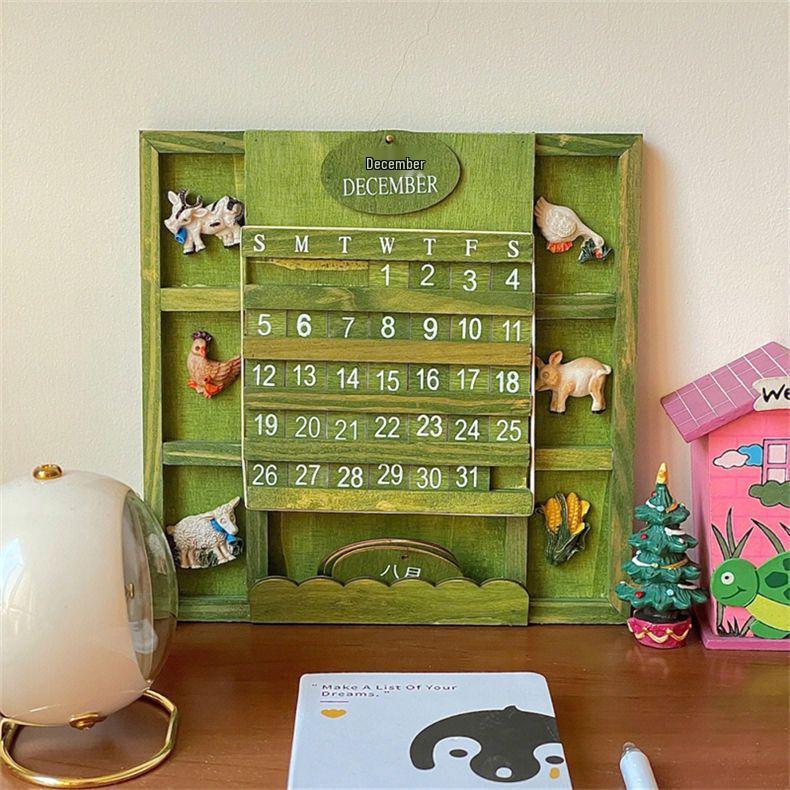 Green Series Wooden Perpetual Calendar: Birthday Gift & Creative Pastoral Decor for Office or Friends